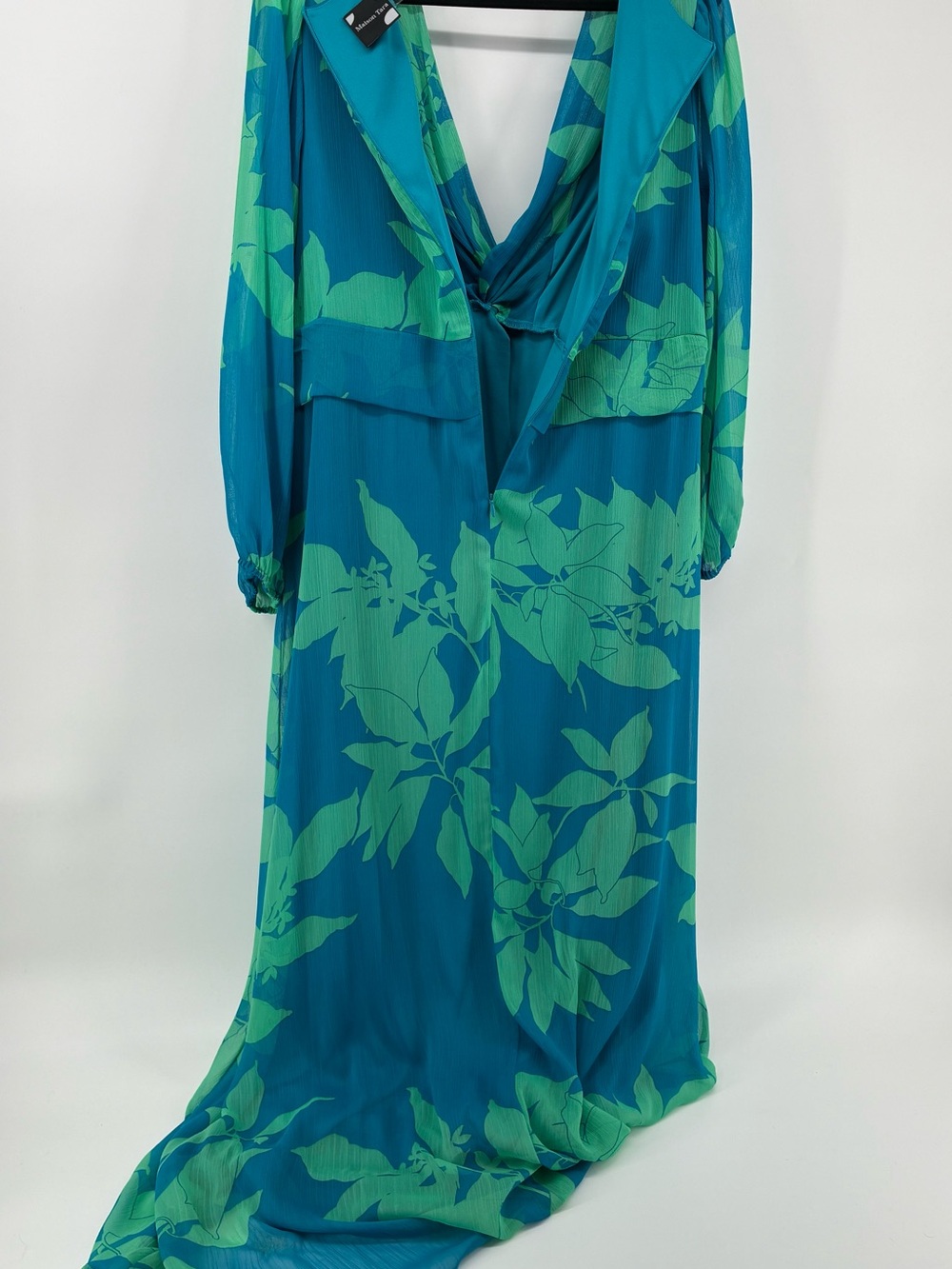 Maison Tara Tropical Long Sleeve V-Neck Knot Front Empire Waist Maxi Dress - Picture 8 of 10